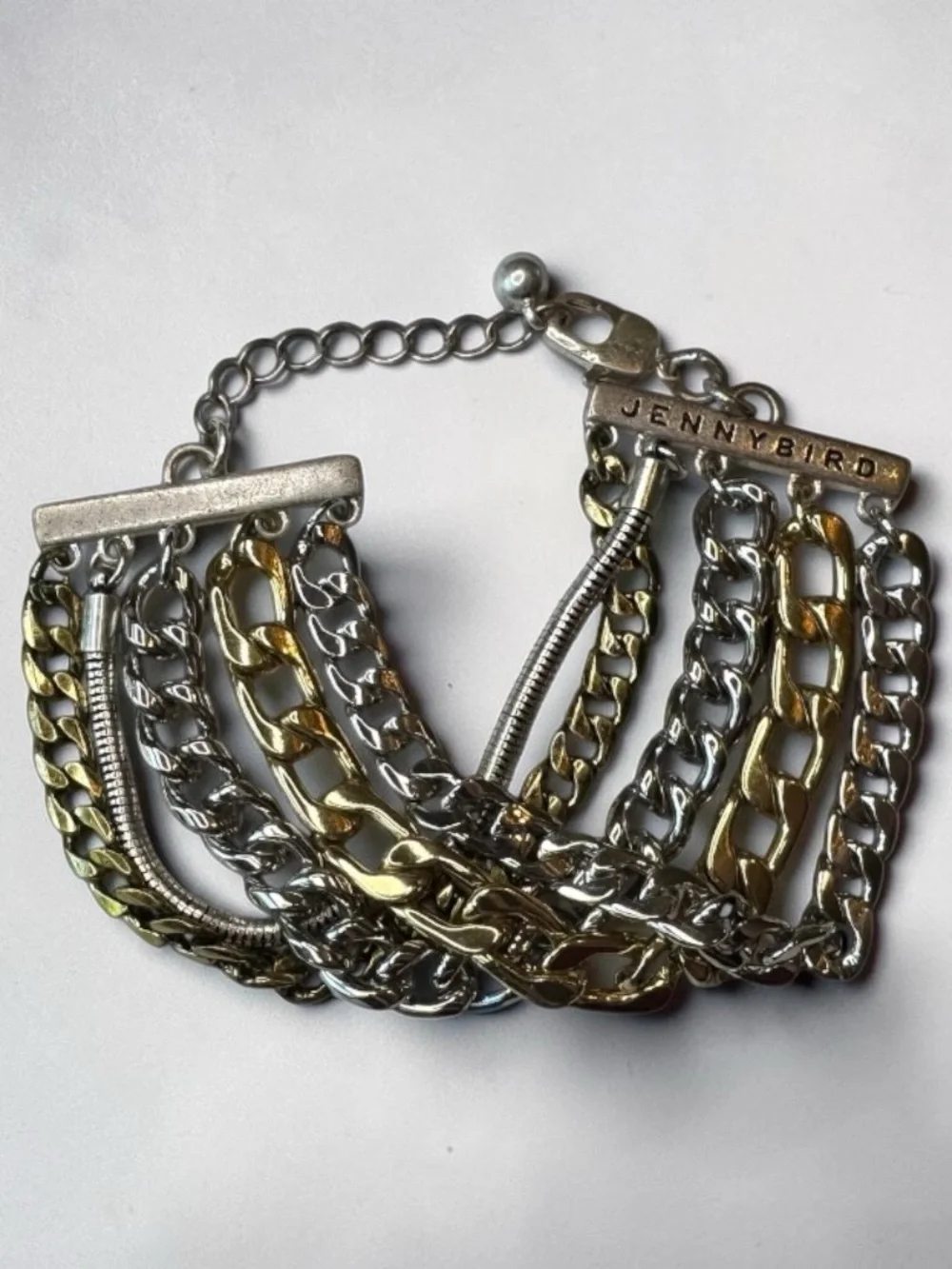 Jenny Bird Mixed Metal Multi Chain Statement Bracelet Gold Silver Adjustable